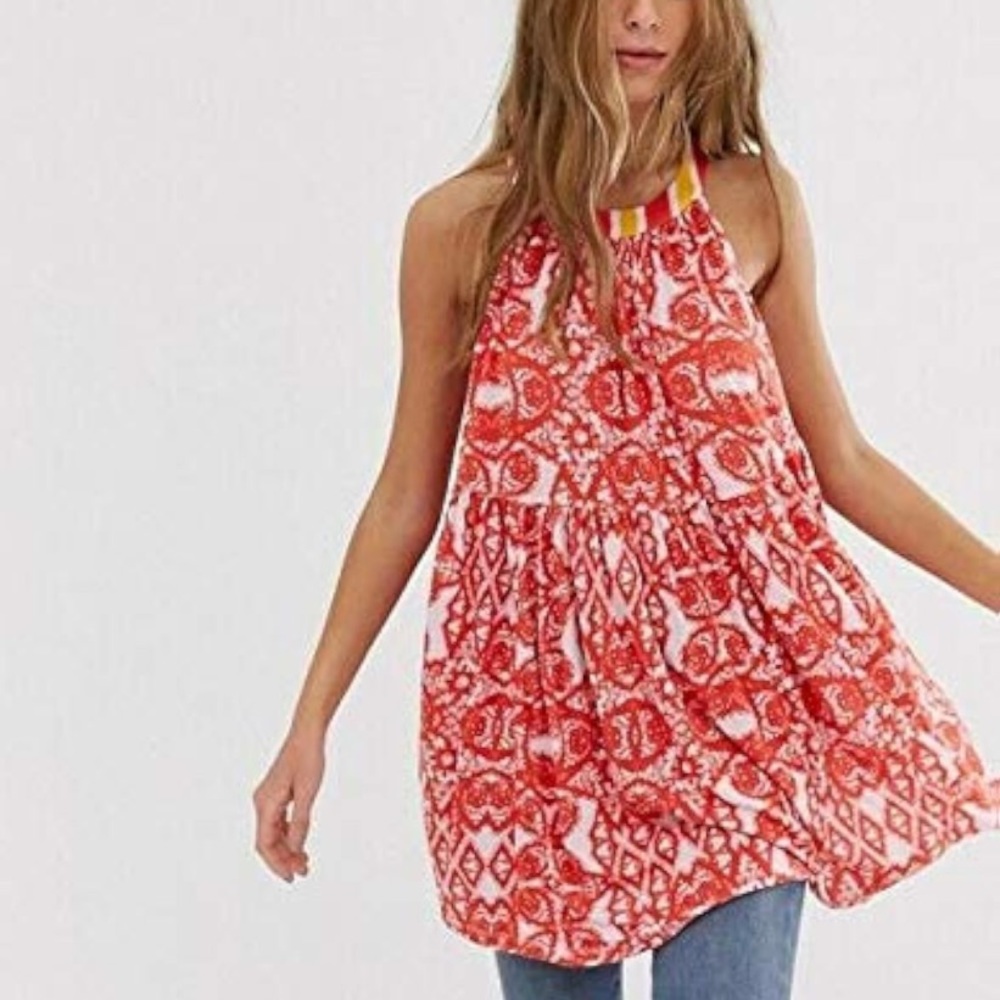 NWT Free People Mimi Orange Lavender Combo Patterned Tank Top Flowy Tunic XS